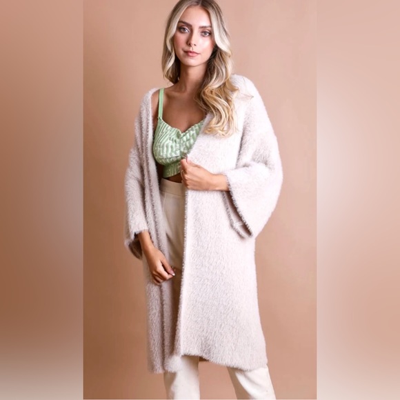 NEW Luxe Bohemian Faux Mohair Knit Cardigan | BEIGE - Picture 1 of 6